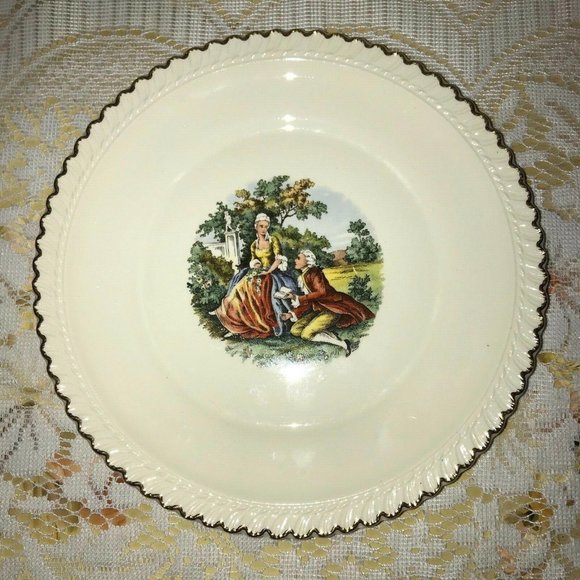 Vintage Harker Pottery Victorian Courting USA  22 Kt Gold trim Plates - Picture 3 of 7